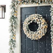 Glitzhome 2pk 6' Flocked Christmas Garland with Warm White LED Lights