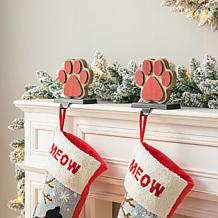 Glitzhome 2PK 6.25in. H Wooden and Metal Paw Stocking Holder