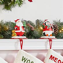 Glitzhome 2PK 6.5in. H Resin Santa, Snowman, Penguin Stocking Holder