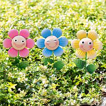 Glitzhome 3-Piece Garden and Wall Decor Metal Flower Stakes