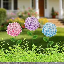 Glitzhome 3-Piece Hydrangea Garden Stakes with Wall Decor Option