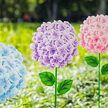 Glitzhome 3-Piece Hydrangea Garden Stakes with Wall Decor Option