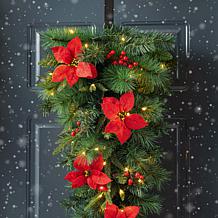 Glitzhome 3' Pine Poinsettia & Red Berries Christmas Teardrop Swag