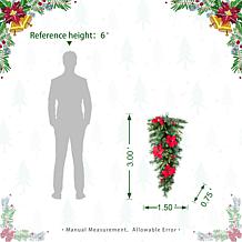 Glitzhome 3' Pine Poinsettia & Red Berries Christmas Teardrop Swag