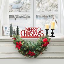 Glitzhome 3' Pre-Lit Pine, Poinsettia and Red Berries Christmas Swag