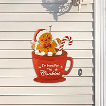 Glitzhome 30.25" Metal Gingerbread Man in Coffee Mug Yard Stake