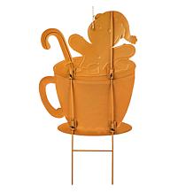 Glitzhome 30.25" Metal Gingerbread Man in Coffee Mug Yard Stake
