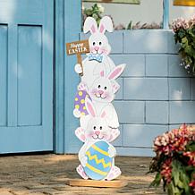 Glitzhome 30.75in H Wooden Easter Stacked Bunny Porch Decor
