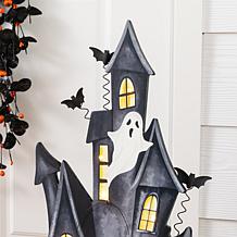Glitzhome 30"H Halloween Lighted Wooden Haunted House Porch Decor w...