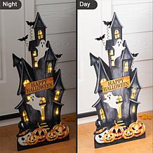 Glitzhome 30"H Halloween Lighted Wooden Haunted House Porch Decor w...