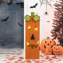 Glitzhome 30in.H Lighted Halloween Wooden Pumpkin Porch Décor