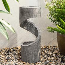 Glitzhome 31.25" Polyresin Spiral Outdoor Fountain w/ Pump, LED Light