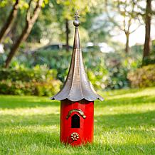 Glitzhome 32" Retro Red Metal Pagoda Birdhouse with Bronze Roof