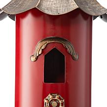 Glitzhome 32" Retro Red Metal Pagoda Birdhouse with Bronze Roof