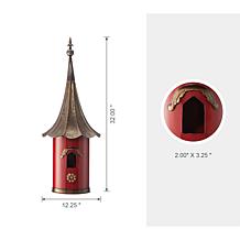 Glitzhome 32" Retro Red Metal Pagoda Birdhouse with Bronze Roof