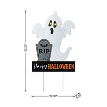 Glitzhome 32.25" Lighted Metal Ghost Tombstone Yard Stake with Timer