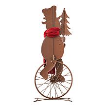 Glitzhome 32"H Metal Snowman Riding Unicycle Porch Décor