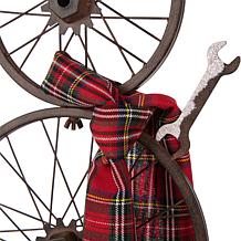 Glitzhome 34" Metal Bike Wheel Snowman with Plaid Scarf Porch Décor