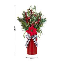 Glitzhome 35" Christmas Poinsettia Floral Potted Porch Tree