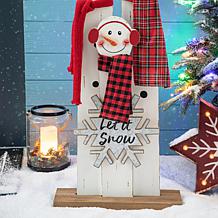 Glitzhome 35.5" H Wooden Snowman Family Porch Decor