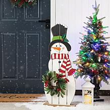 Glitzhome 36" Christmas Snowman Porch Decor with Floral Wreath