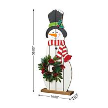 Glitzhome 36" Christmas Snowman Porch Decor with Floral Wreath