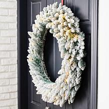 Glitzhome 36" D Oversized Pre-Lit Snow Flocked Christmas Wreath