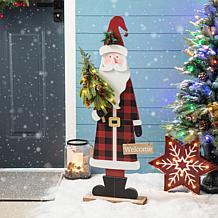 Glitzhome 36" H Lighted Wooden Santa Porch Decor