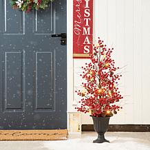 Glitzhome 36' Lighted Pine Needle and Eucalyptus Porch Tree In Urn