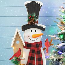 Glitzhome 36.25" H Lighted Wooden Snowman Porch Decor