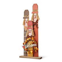 Glitzhome 36.25in. Lighted Wooden Scarecrow Family Porch Decor Wreath