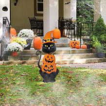 Glitzhome 36"H Halloween Black Cat w/ Spring Head & Pumpkin Yard Stake