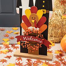Glitzhome 36in. H Thanksgiving Wooden Pilgrim Couple Porch Decor