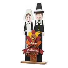 Glitzhome 36in. H Thanksgiving Wooden Pilgrim Couple Porch Decor