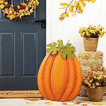 Glitzhome 37.75in. H Fall Metal Embossed Glitter Pumpkin Yard Stake