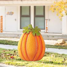 Glitzhome 37.75in. H Fall Metal Embossed Glitter Pumpkin Yard Stake
