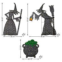 Glitzhome 3pc Lighted Halloween Witches w Cauldron Outdoor Décor