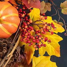 Glitzhome 4" Fall Dahlia Pumpkin, Leaf and Berry Wreath