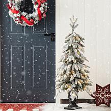 Glitzhome 4' Pre-Lit Flocked Fir Artificial Christmas Tree