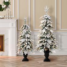 Glitzhome 4' Pre-Lit Flocked Fir Artificial Christmas Tree