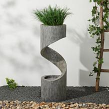 Glitzhome 40" Spiral Outdoor Polyresin Fountain w/Pump, LED Light