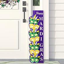 Glitzhome 41.75"H Mardi Gras Lighted Wooden Stacked Masks Porch Decor
