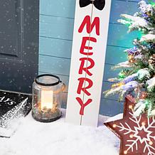 Glitzhome 42" "Be Merry" Snowman Wooden Porch Sign