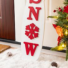 Glitzhome 42"H Christmas Wood Double Sided Snowman Porch Leaner