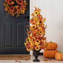 Glitzhome 48" Lighted Maple Leaf/Sunflower Urn Porch Tree with Timer