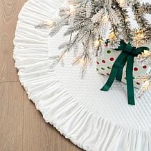 Glitzhome 48in. D Deluxe Velvet Ruffled Christmas Tree Skirt