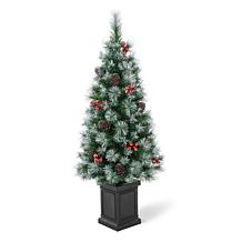 Glitzhome 4ft Pre-Lit Artificial Christmas Porch Tree with Pinecones