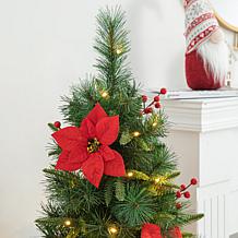 Glitzhome 4ft Pre-Lit Poinsettia Artificial Christmas Porch Tree