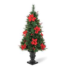 Glitzhome 4ft Pre-Lit Poinsettia Artificial Christmas Porch Tree