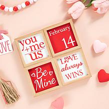 Glitzhome 4in H Set of 4 Valentine's Wooden Block Table Decor